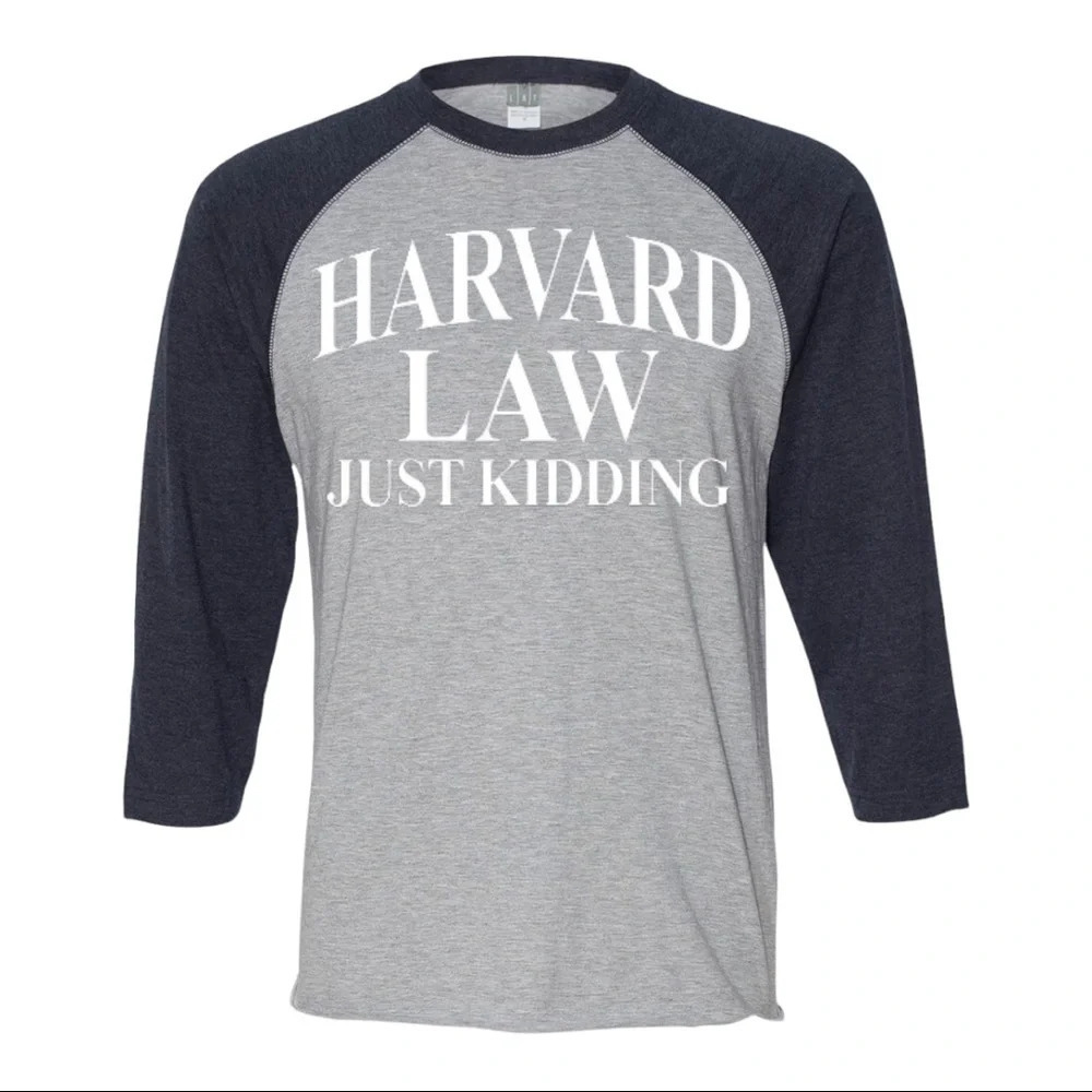 NEW Mens Lat Harvard Law Just Kidding College 3/4 Sleeve Baseball Shirt S-2XL